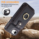 For iPhone 17th / 16th Case Card Holder Ring Kickstand TPU + PU Leather Phone Cover with Long Strap
