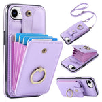 For iPhone 17th / 16th Case Card Holder Ring Kickstand TPU + PU Leather Phone Cover with Long Strap