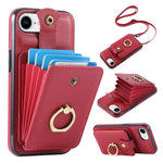 For iPhone 17th / 16th Case Card Holder Ring Kickstand TPU + PU Leather Phone Cover with Long Strap