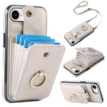For iPhone 17th / 16th Case Card Holder Ring Kickstand TPU + PU Leather Phone Cover with Long Strap