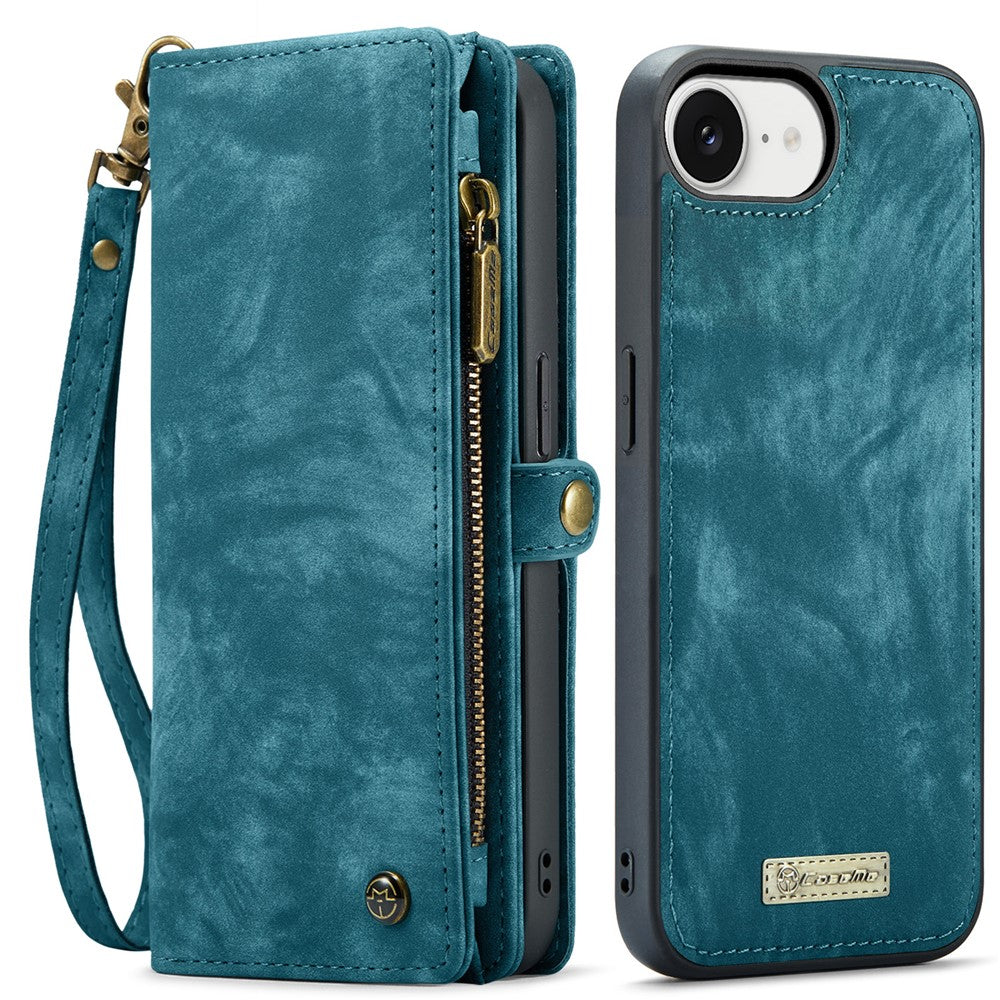 CASEME For iPhone 17e / 16e Phone Cases  008 Leather Cover with Detachable Wallet and Strap