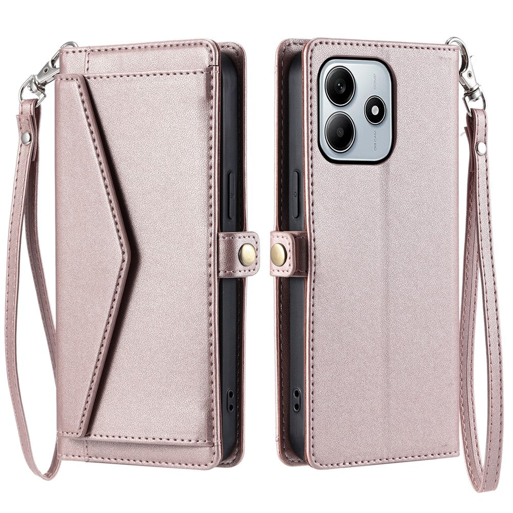 For Xiaomi Redmi Note 14 4G (164.84mm) Leather Case with Wrist Strap Wallet Stand Phone Cover