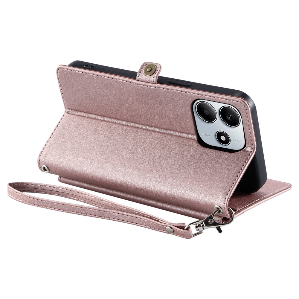 For Xiaomi Redmi Note 14 4G (164.84mm) Leather Case with Wrist Strap Wallet Stand Phone Cover