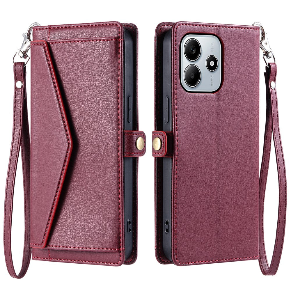 For Xiaomi Redmi Note 14 4G (164.84mm) Leather Case with Wrist Strap Wallet Stand Phone Cover