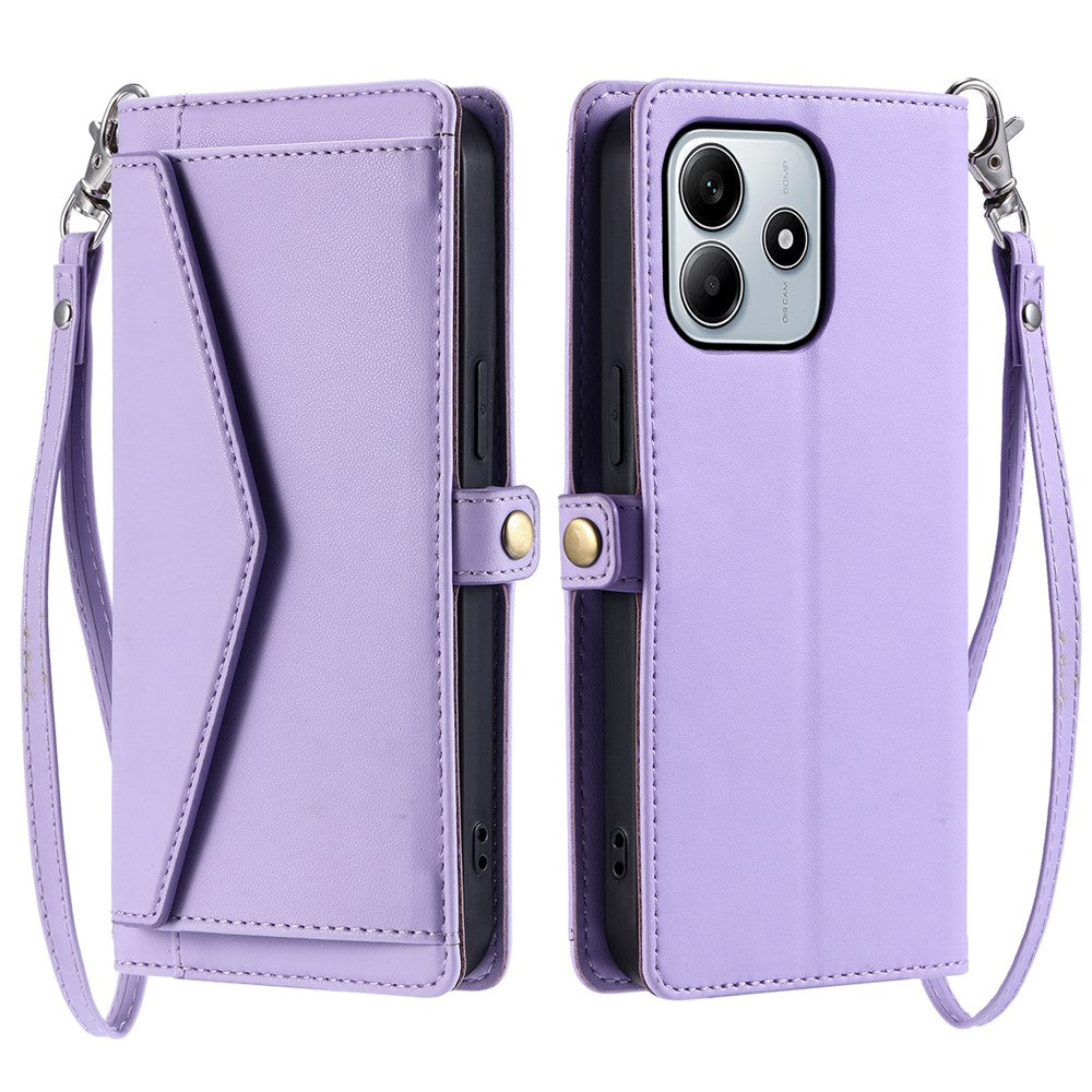 For Xiaomi Redmi Note 14 4G (164.84mm) Leather Case with Wrist Strap Wallet Stand Phone Cover