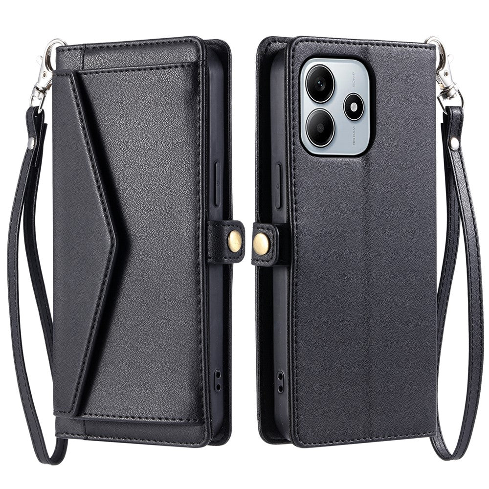 For Xiaomi Redmi Note 14 4G (164.84mm) Leather Case with Wrist Strap Wallet Stand Phone Cover