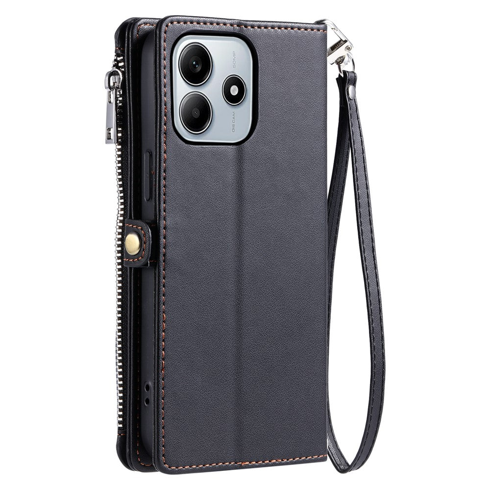 For Xiaomi Redmi Note 14 4G (164.84mm) Case TPU + PU Leather Wallet Phone Cover with Wrist Strap