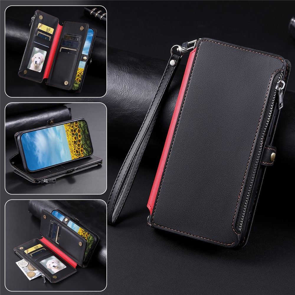 For Xiaomi Redmi Note 14 4G (164.84mm) Case TPU + PU Leather Wallet Phone Cover with Wrist Strap