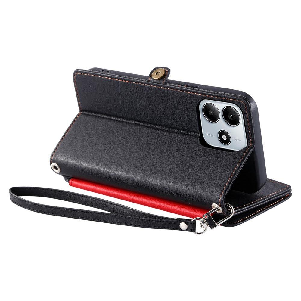 For Xiaomi Redmi Note 14 4G (164.84mm) Case TPU + PU Leather Wallet Phone Cover with Wrist Strap