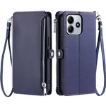 For Xiaomi Redmi Note 14 4G (164.84mm) Case TPU + PU Leather Wallet Phone Cover with Wrist Strap