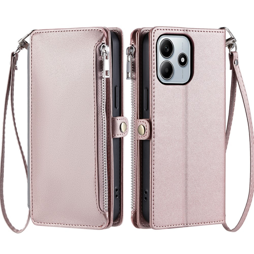 For Xiaomi Redmi Note 14 4G (164.84mm) Case TPU + PU Leather Wallet Phone Cover with Wrist Strap