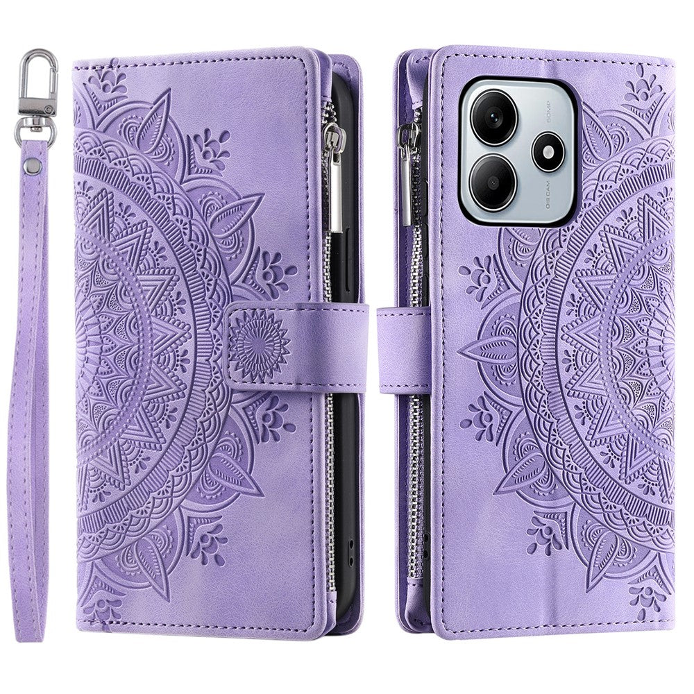 Style 006 For Xiaomi Redmi Note 14 4G (164.84mm) Wallet Case PU Leather Phone Cover Mandala Flower Pattern