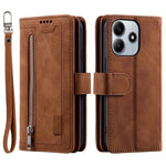For Xiaomi Redmi Note 14 4G (164.84mm) Case PU Leather Phone Cover with Zipper Wallet 9 Card Slots