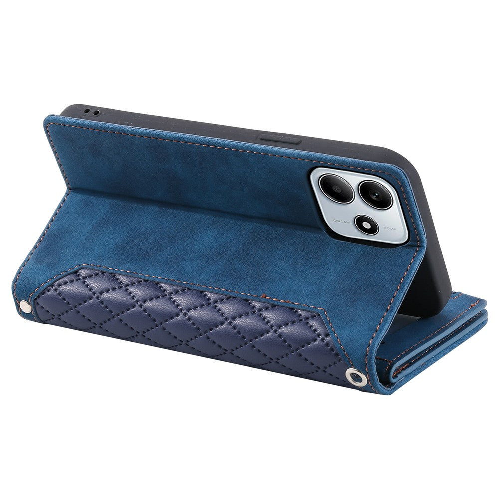 Stil 005 för Xiaomi Redmi Note 14 4G (164,84 mm) plånboksfodral med rombsömmar i PU-läder