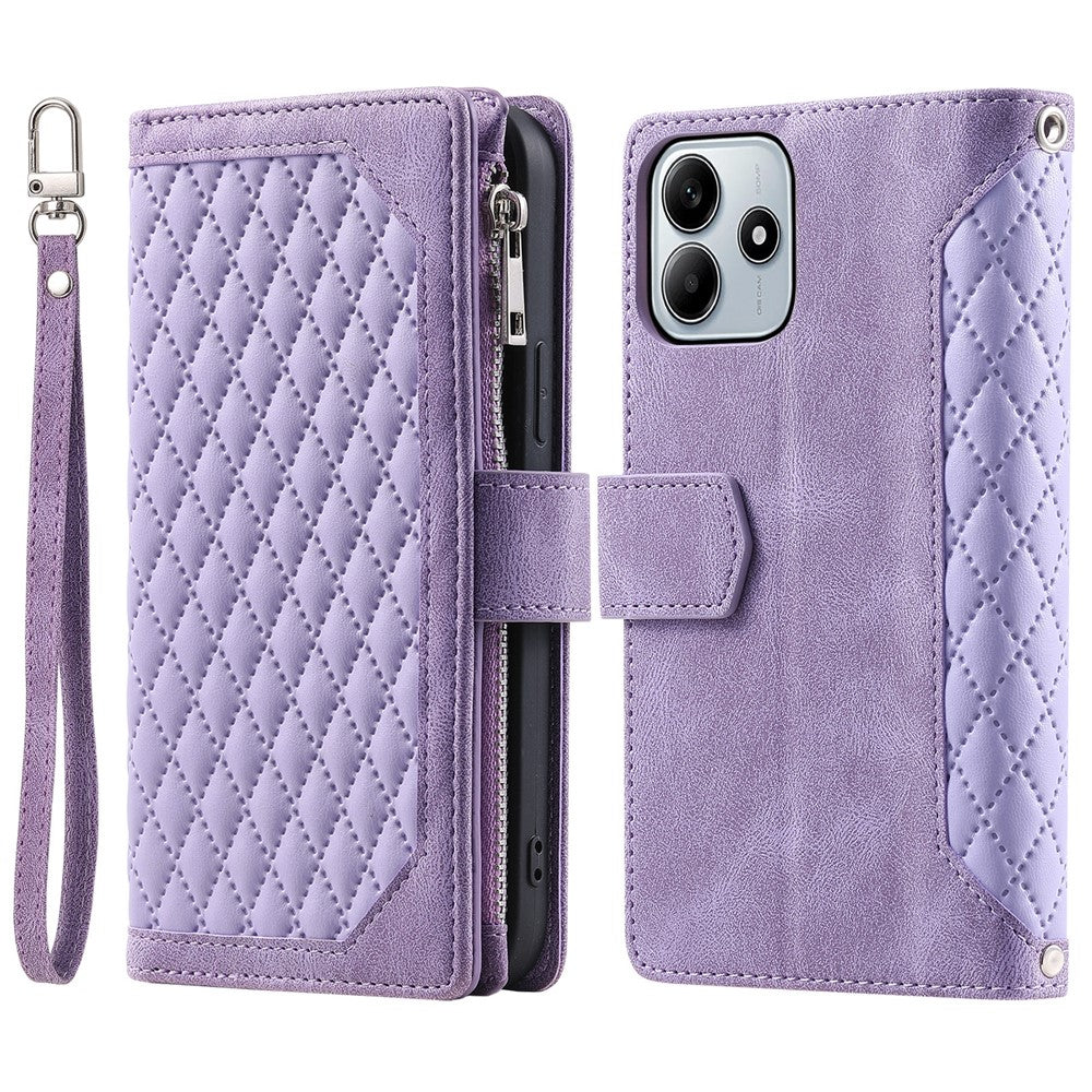 Stil 005 för Xiaomi Redmi Note 14 4G (164,84 mm) plånboksfodral med rombsömmar i PU-läder