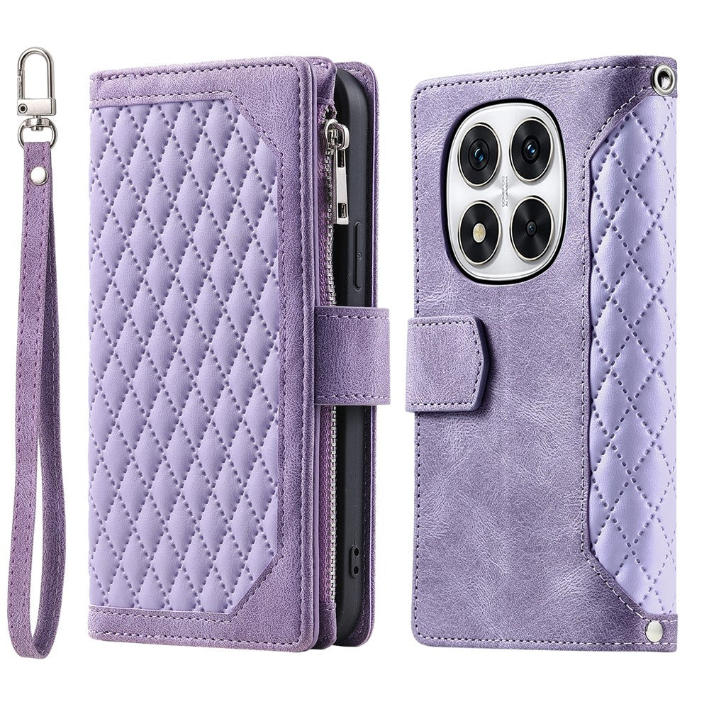 Style 005 For Xiaomi Redmi Note 14 Pro 4G Wallet Case Rhombus Stitching Line PU Leather Phone Cover