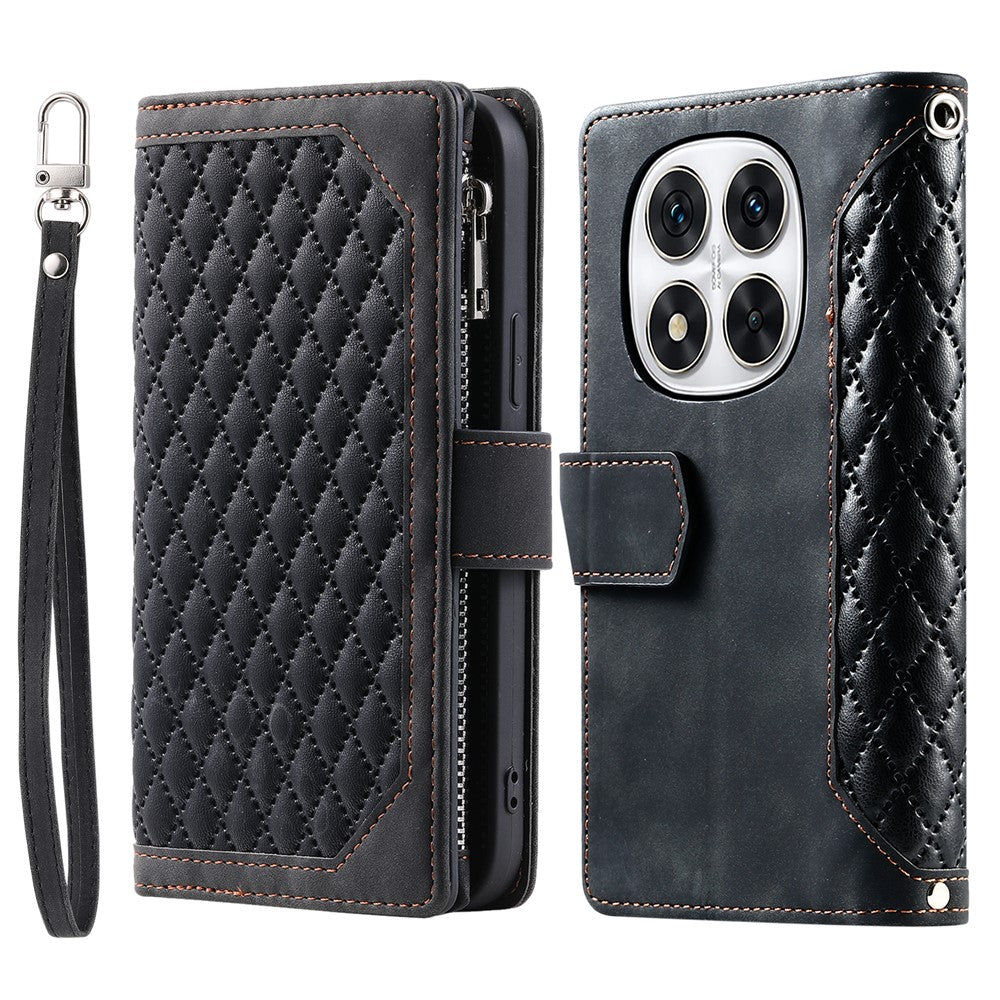 Style 005 For Xiaomi Redmi Note 14 Pro 4G Wallet Case Rhombus Stitching Line PU Leather Phone Cover