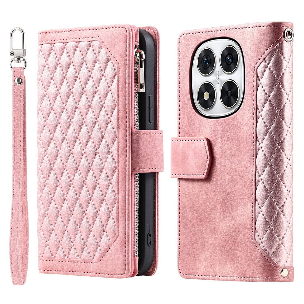 Style 005 For Xiaomi Redmi Note 14 Pro 4G Wallet Case Rhombus Stitching Line PU Leather Phone Cover