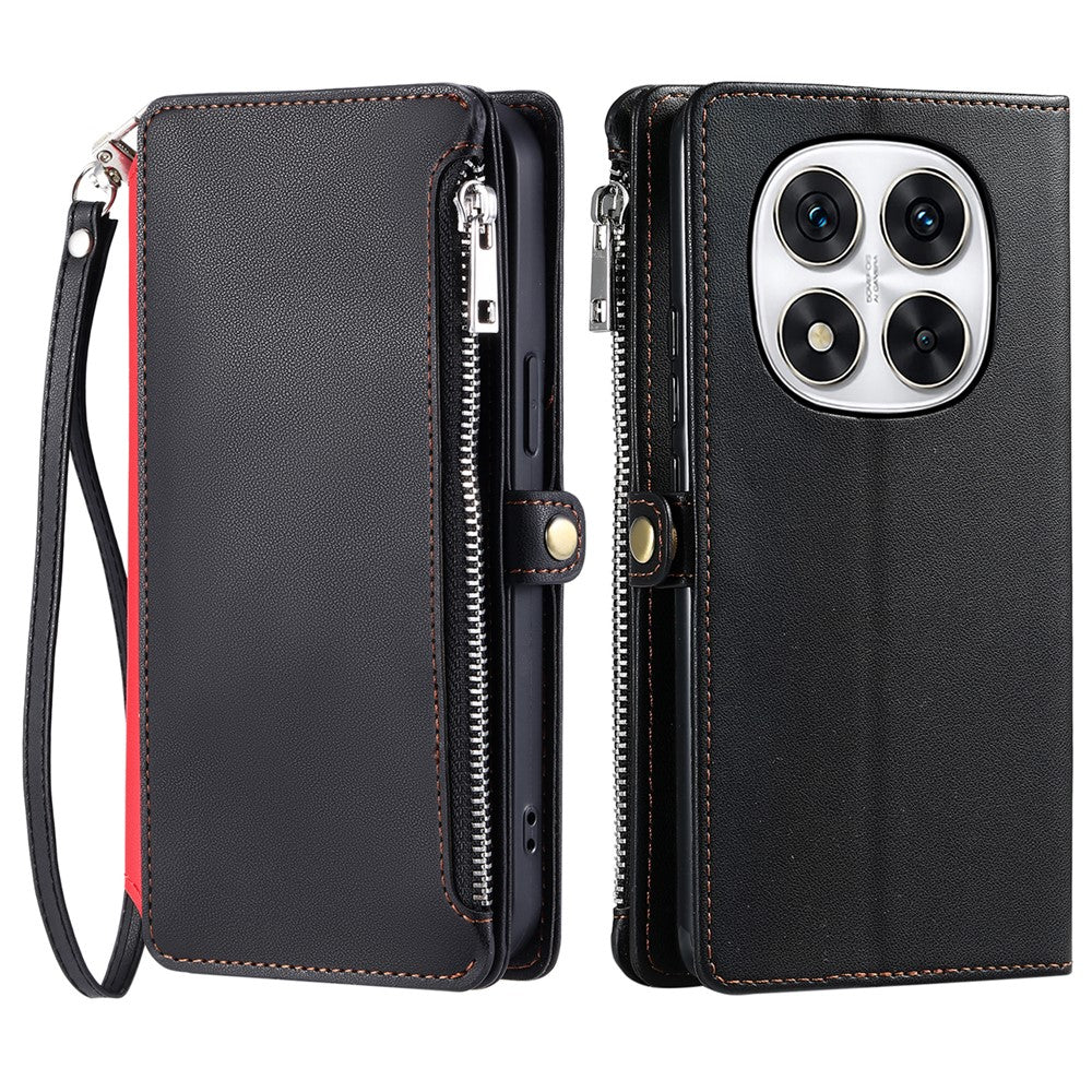 For Xiaomi Redmi Note 14 Pro 4G Case TPU + PU Leather Wallet Phone Cover with Wrist Strap