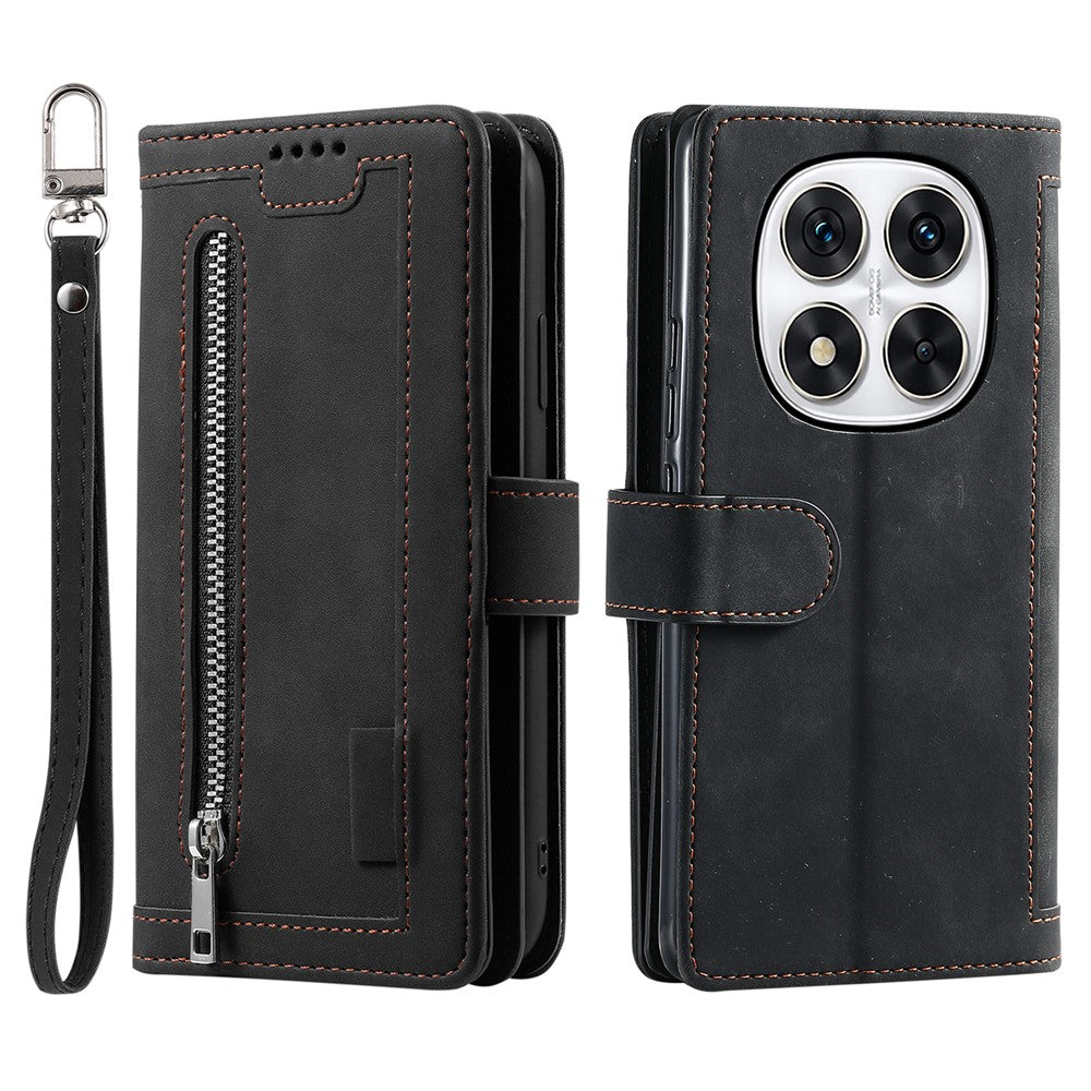 For Xiaomi Redmi Note 14 Pro 4G Case PU Leather Phone Cover with Zipper Wallet 9 Card Slots