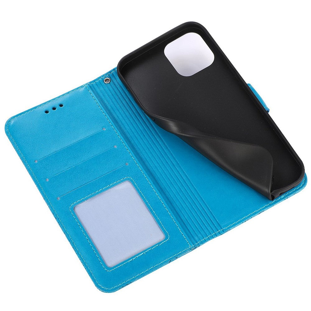 Anti-drop Phone Case for iPhone 13 mini 5.4 inch, Imprinted Flower Pattern Stand Flip Leather Wallet Cover with Strap