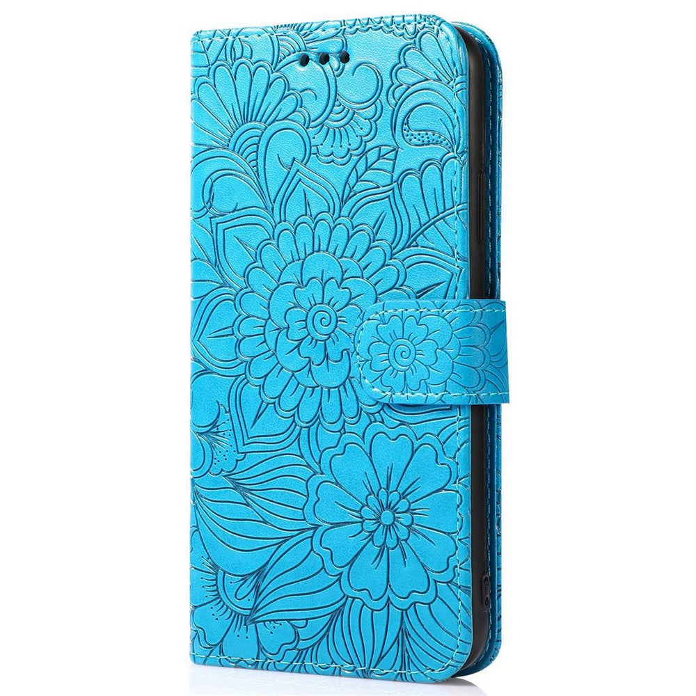 Anti-drop Phone Case for iPhone 13 mini 5.4 inch, Imprinted Flower Pattern Stand Flip Leather Wallet Cover with Strap