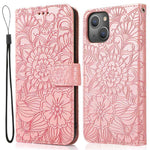 Anti-drop Phone Case for iPhone 13 mini 5.4 inch, Imprinted Flower Pattern Stand Flip Leather Wallet Cover with Strap
