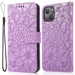 Anti-drop Phone Case for iPhone 13 mini 5.4 inch, Imprinted Flower Pattern Stand Flip Leather Wallet Cover with Strap