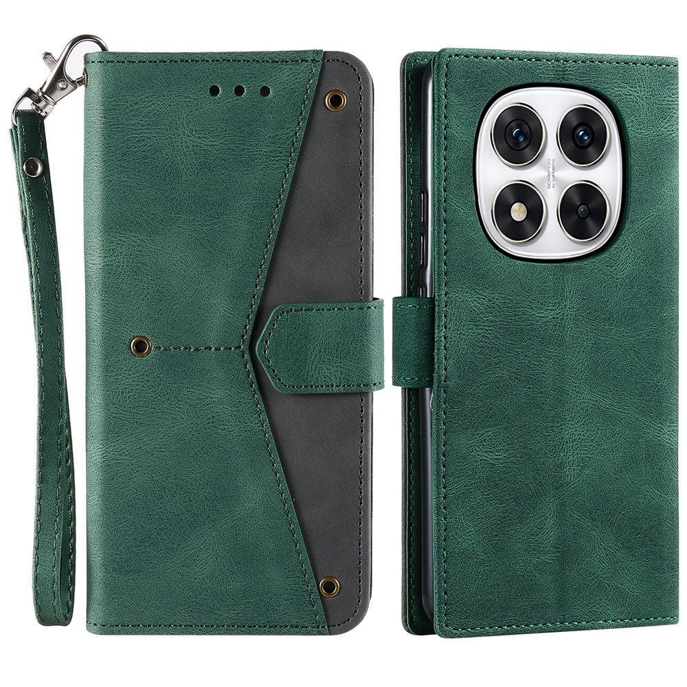 For Xiaomi Redmi Note 14 Pro 4G Leather Case Splicing Stitching Wallet Phone Cover with Wrist Strap
