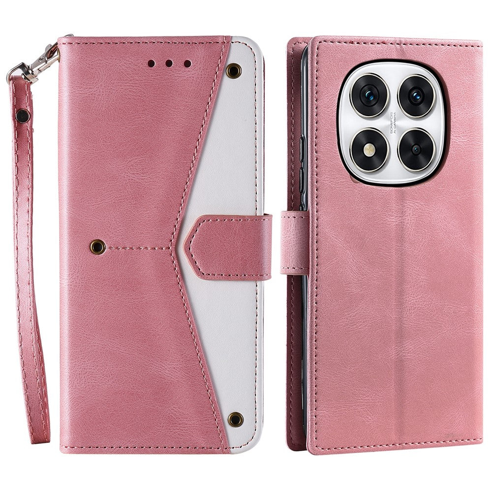For Xiaomi Redmi Note 14 Pro 4G Leather Case Splicing Stitching Wallet Phone Cover with Wrist Strap