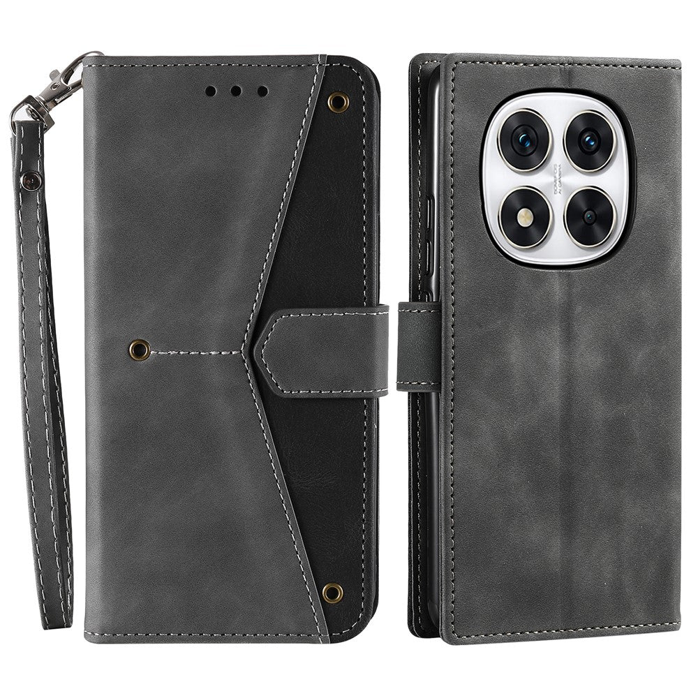 For Xiaomi Redmi Note 14 Pro 4G Leather Case Splicing Stitching Wallet Phone Cover with Wrist Strap