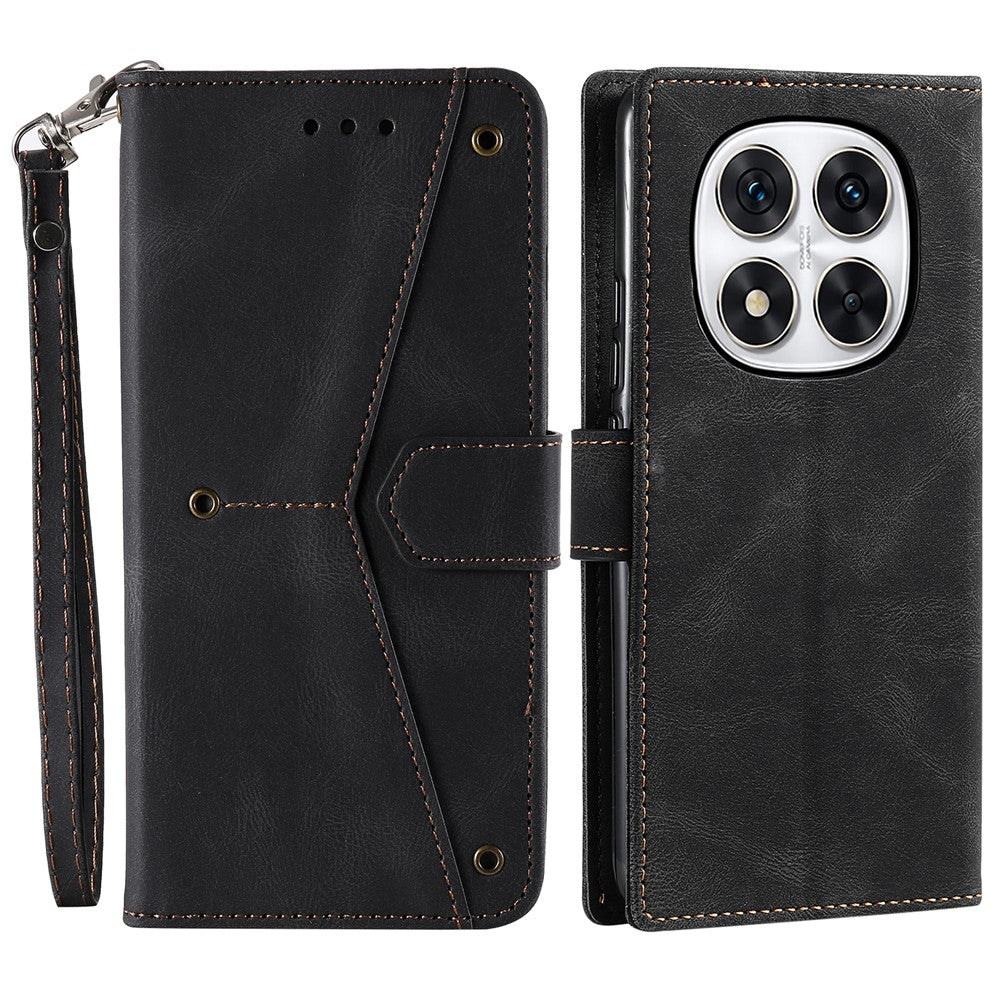 For Xiaomi Redmi Note 14 Pro 4G Leather Case Splicing Stitching Wallet Phone Cover with Wrist Strap