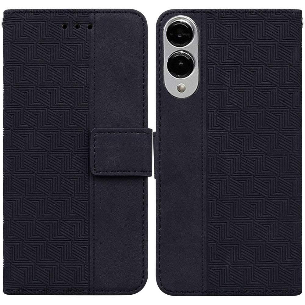 For Samsung Galaxy S25 Edge Case Geometry Pattern Leather Wallet Phone Cover with Wrist Strap
