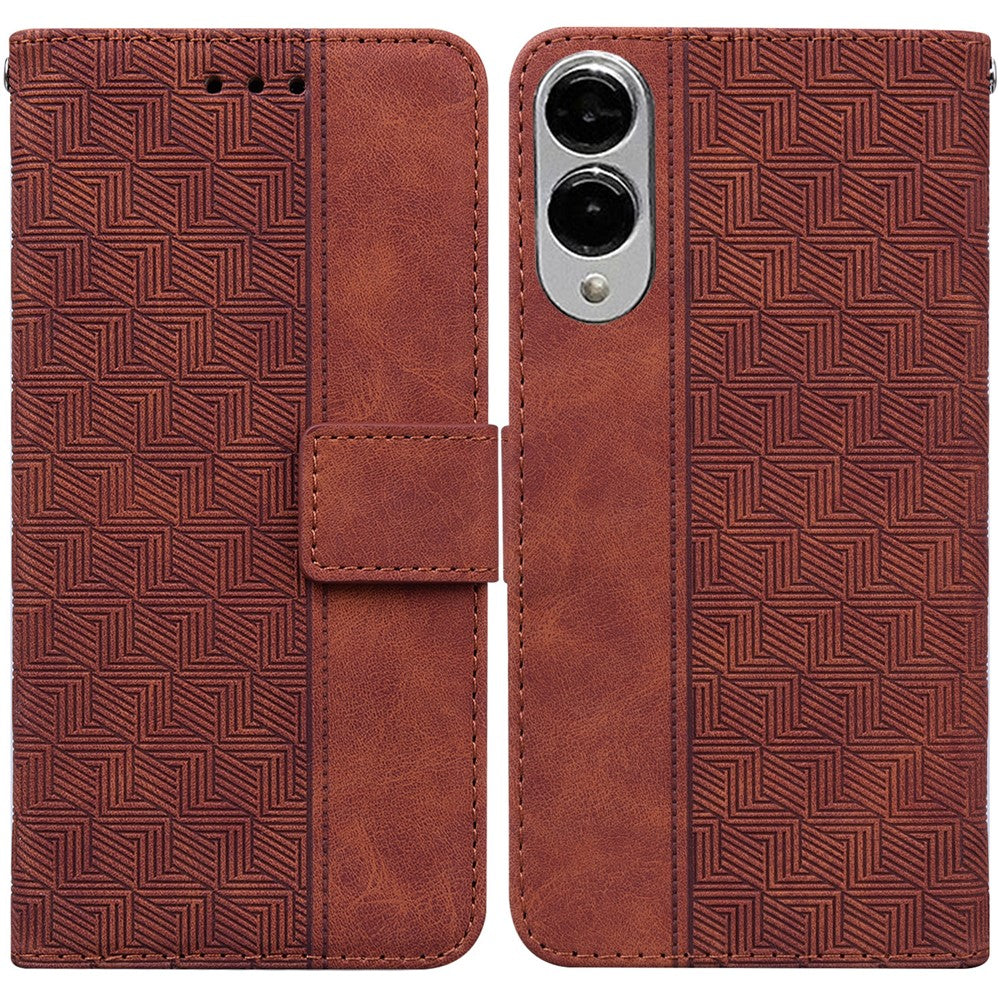 For Samsung Galaxy S25 Edge Case Geometry Pattern Leather Wallet Phone Cover with Wrist Strap