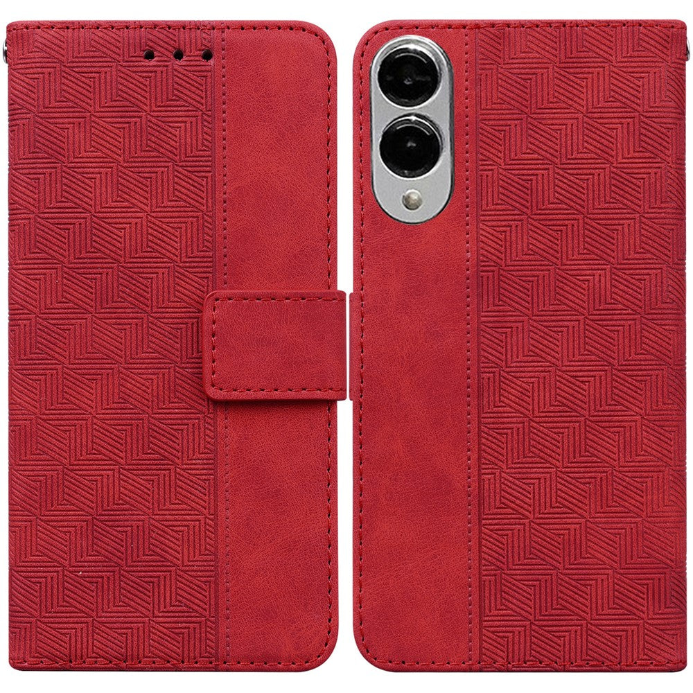 For Samsung Galaxy S25 Edge Case Geometry Pattern Leather Wallet Phone Cover with Wrist Strap