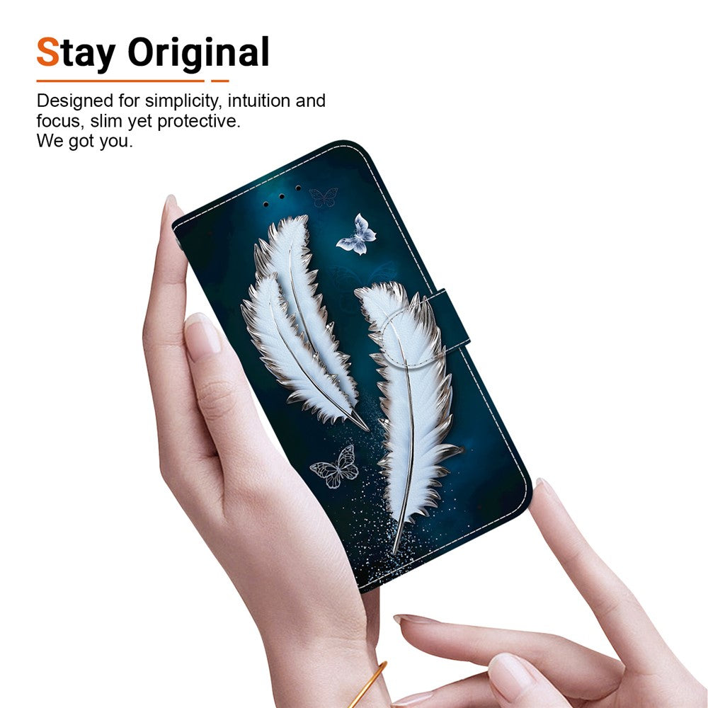 Til Samsung Galaxy S25 Edge cover med mønstertryk, anti-fald, læder flip pung telefoncover med snor