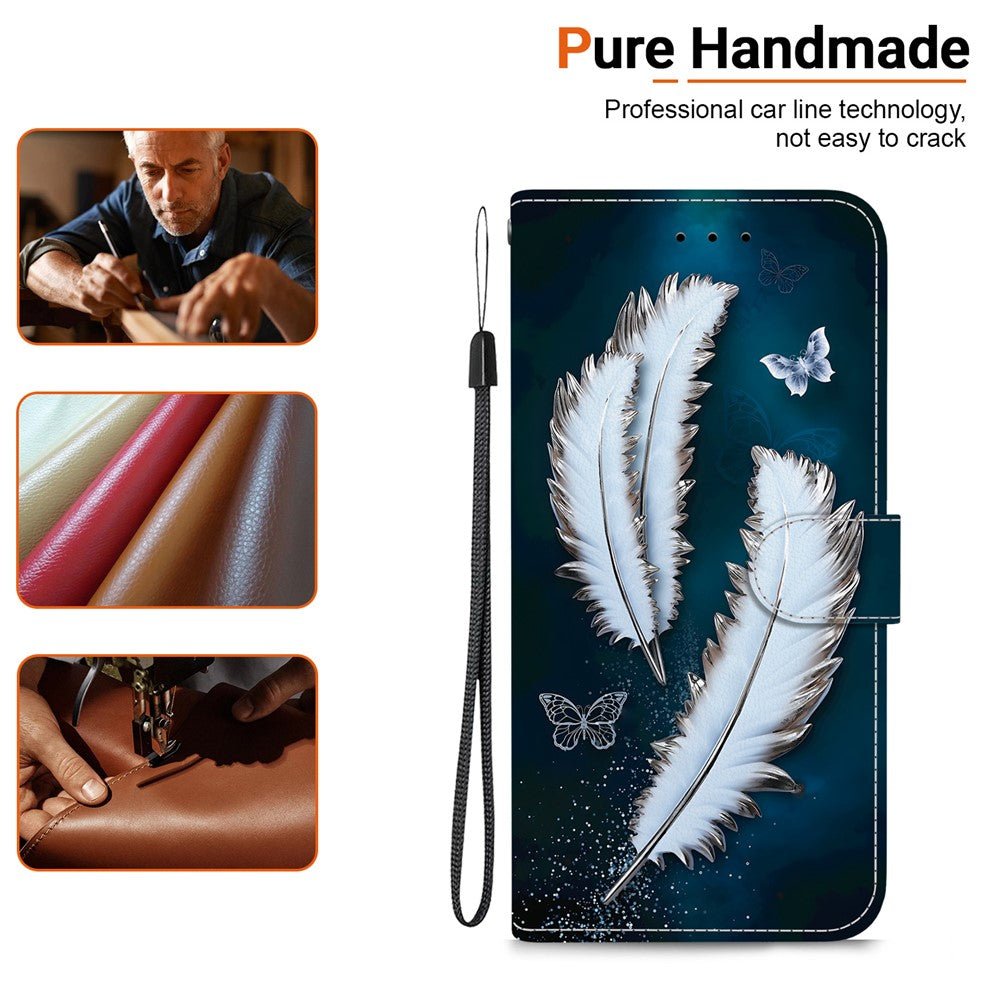 Til Samsung Galaxy S25 Edge cover med mønstertryk, anti-fald, læder flip pung telefoncover med snor