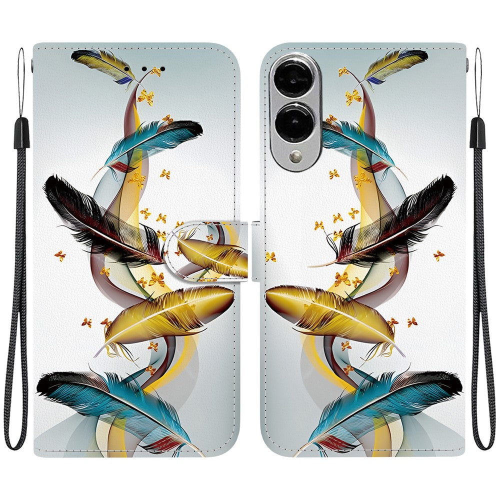 Til Samsung Galaxy S25 Edge cover med mønstertryk, anti-fald, læder flip pung telefoncover med snor