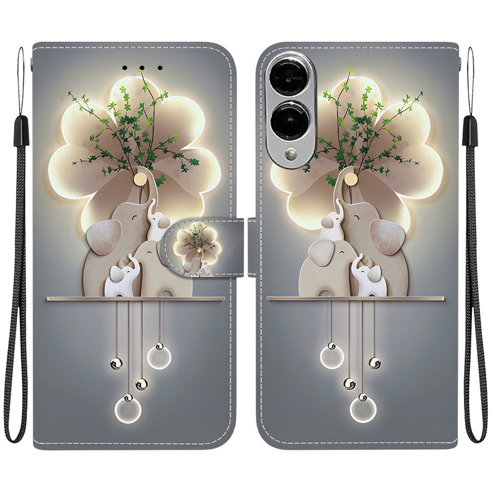 Til Samsung Galaxy S25 Edge cover med mønstertryk, anti-fald, læder flip pung telefoncover med snor