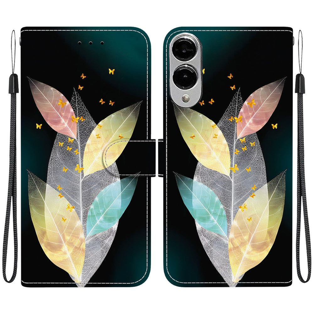 Til Samsung Galaxy S25 Edge cover med mønstertryk, anti-fald, læder flip pung telefoncover med snor