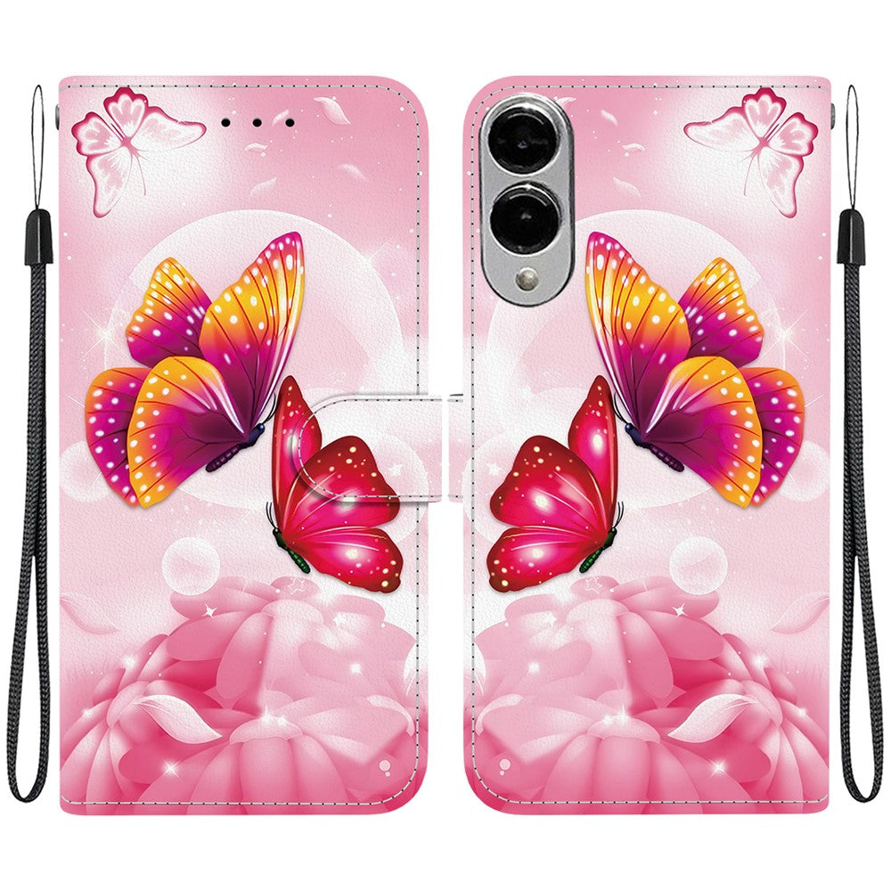 Til Samsung Galaxy S25 Edge cover med mønstertryk, anti-fald, læder flip pung telefoncover med snor