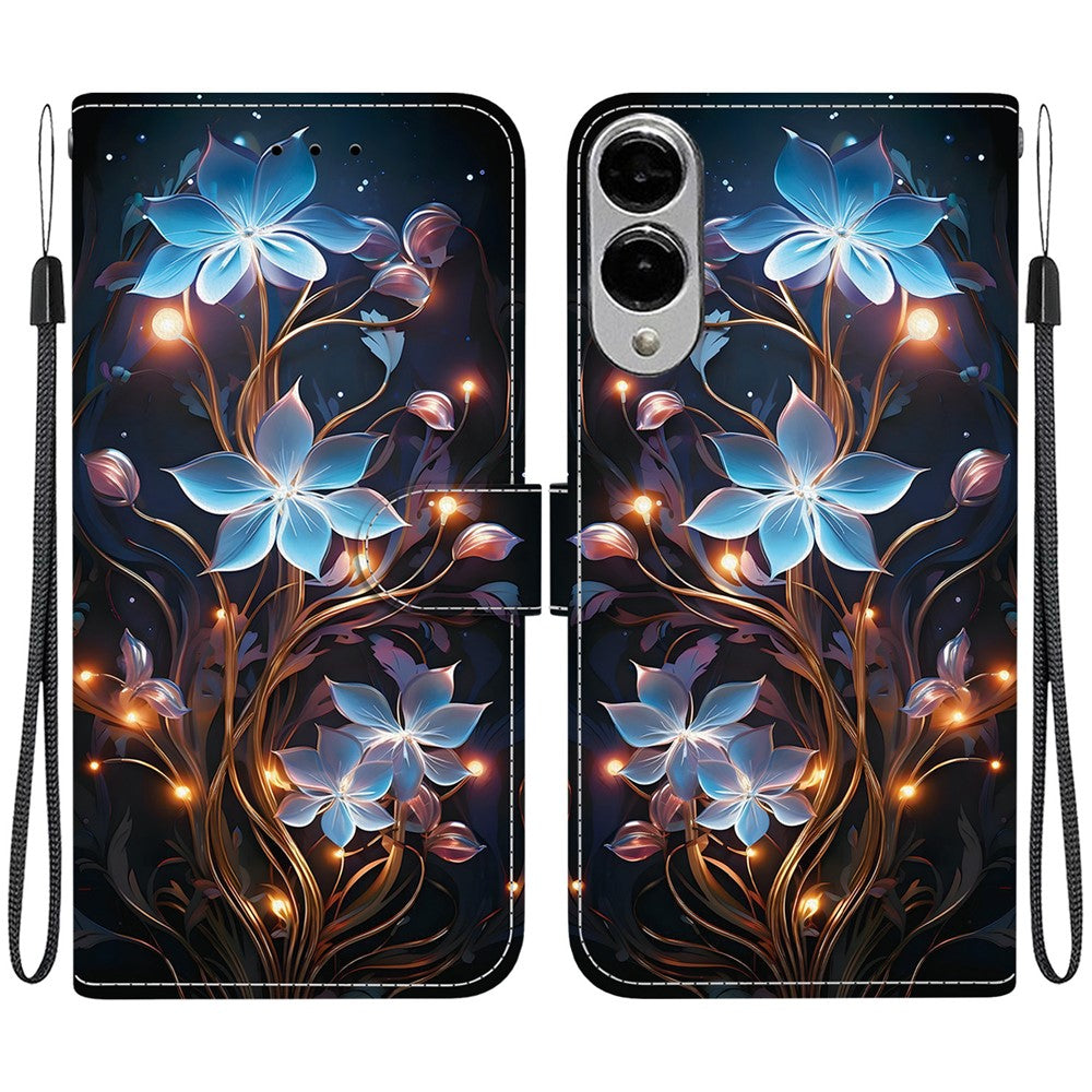 Til Samsung Galaxy S25 Edge cover med mønstertryk, anti-fald, læder flip pung telefoncover med snor