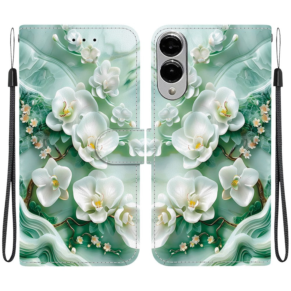 Til Samsung Galaxy S25 Edge cover med mønstertryk, anti-fald, læder flip pung telefoncover med snor