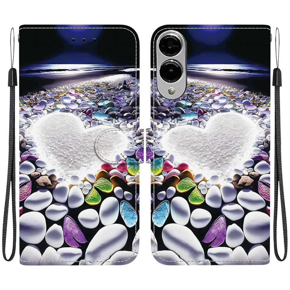 Til Samsung Galaxy S25 Edge cover med mønstertryk, anti-fald, læder flip pung telefoncover med snor