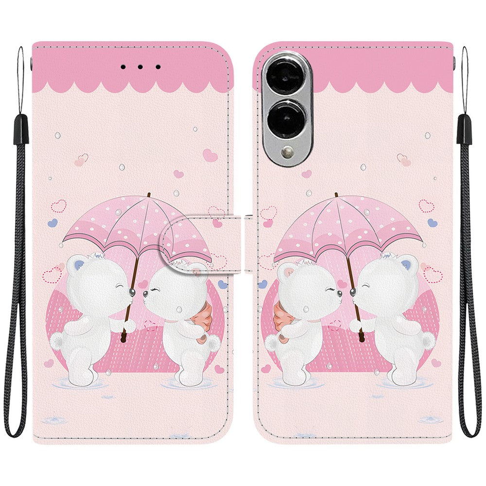 Til Samsung Galaxy S25 Edge cover med mønstertryk, anti-fald, læder flip pung telefoncover med snor