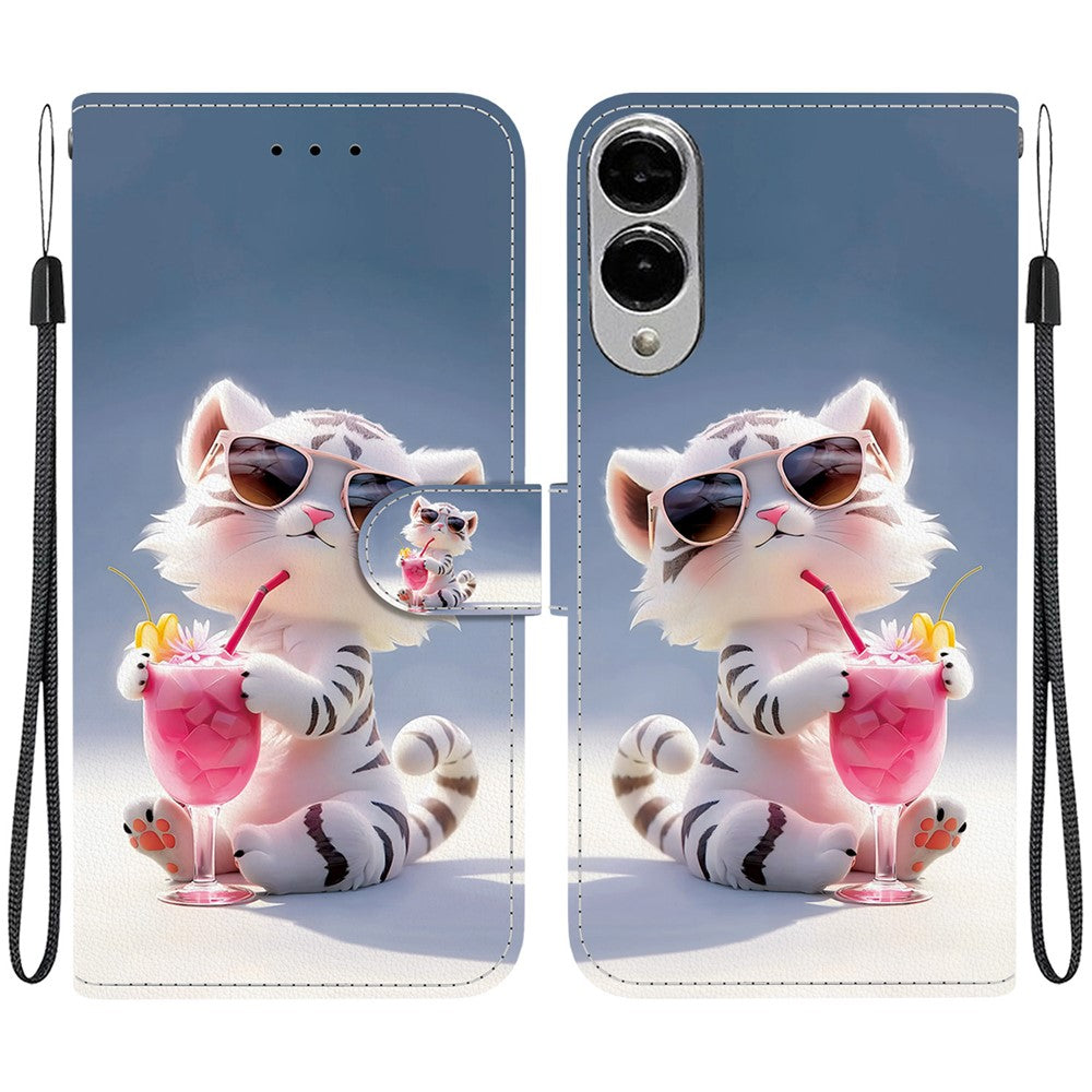 Til Samsung Galaxy S25 Edge cover med mønstertryk, anti-fald, læder flip pung telefoncover med snor