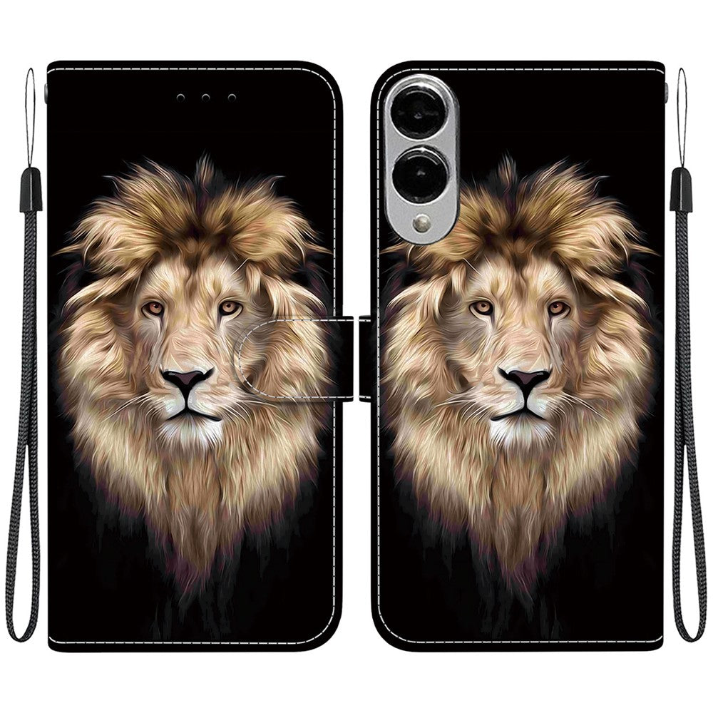 Til Samsung Galaxy S25 Edge cover med mønstertryk, anti-fald, læder flip pung telefoncover med snor