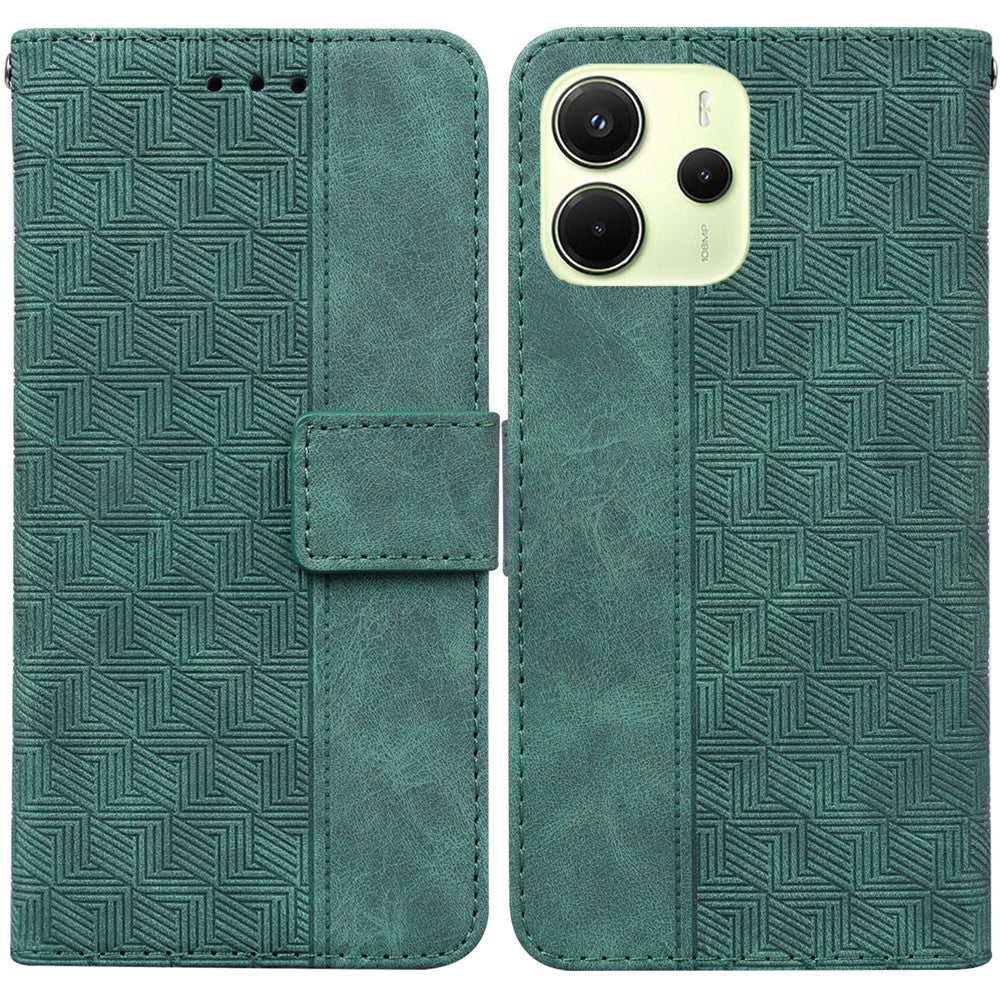 For Xiaomi Redmi Note 14 4G (163.25mm) Case Geometry Pattern Leather Wallet Phone Cover with Wrist Strap