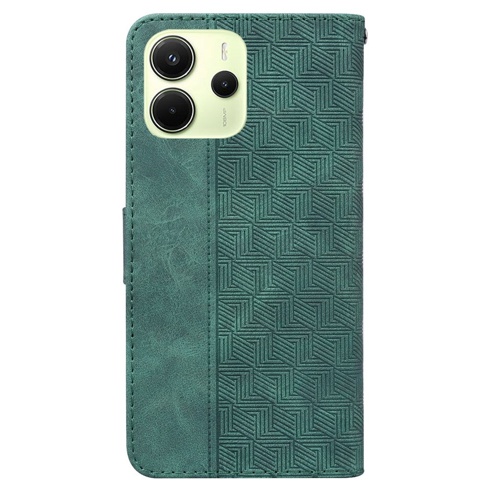 For Xiaomi Redmi Note 14 4G (163.25mm) Case Geometry Pattern Leather Wallet Phone Cover with Wrist Strap