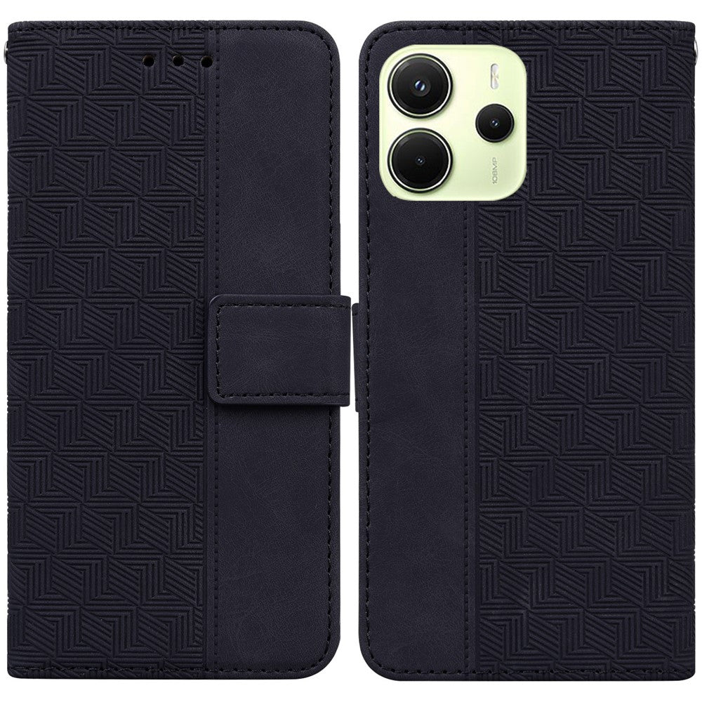 For Xiaomi Redmi Note 14 4G (163.25mm) Case Geometry Pattern Leather Wallet Phone Cover with Wrist Strap